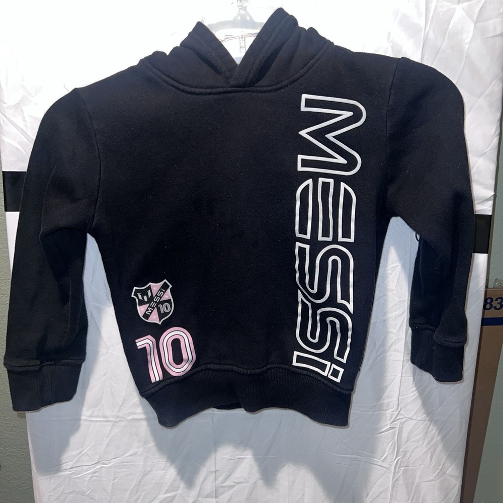 Messi Collection Kids Youth Small Black Hoodie, Pink Accents - World Cup FIFA